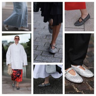 Alaia ballet flats in a fashion week collage