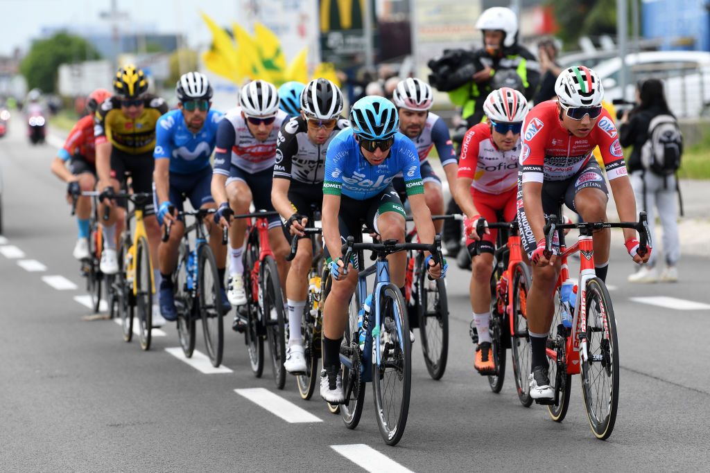 MONTE ZONCOLAN ITALY MAY 22 Lorenzo Fortunato of Italy and EOLOKOMETA Cycling Team Andrii Ponomar of Ukraine and Team Androni Giocattoli Sidermecin the Breakaway during the 104th Giro dItalia 2021 Stage 14 a 205km stage from Cittadella to Monte Zoncolan 1730m UCIworldtour girodiitalia Giro on May 22 2021 in Monte Zoncolan Italy Photo by Tim de WaeleGetty Images