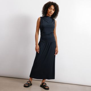 Navy Funnel Neck Jersey Dress