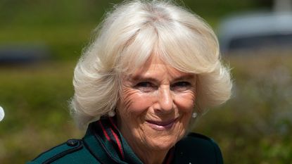 Duchess Camilla of Cornwall , Colonel-in-Chief of The Rifles, undertakes her first visit to 5th Battalion The Rifles, following her new appointment as Colonel-in-Chief on May 7, 2021 in Bulford, Wiltshire