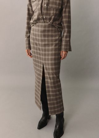 Mango Check Skirt with Slit