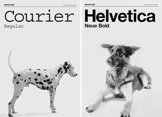 Courier has been imagined as a Dalmation, and Helvetica as a German Shepherd