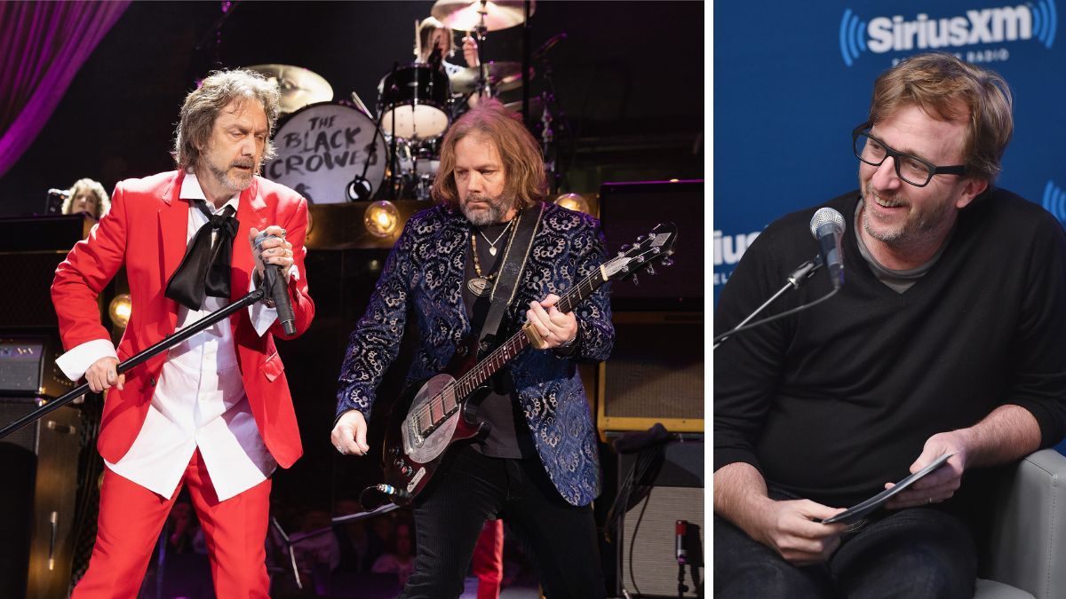 Left-Chris Robinson and Rich Robinson of The Black Crowes perform at the Eventim Apollo, Hammersmith on May 15, 2024 in London, England; Right-Record producer Brendan O&#039;Brien attends the SiriusXM&#039;s &quot;Town Hall&quot; with AC/DC&#039;s Angus Young And Brian Johnson on November 17, 2014 in New York City