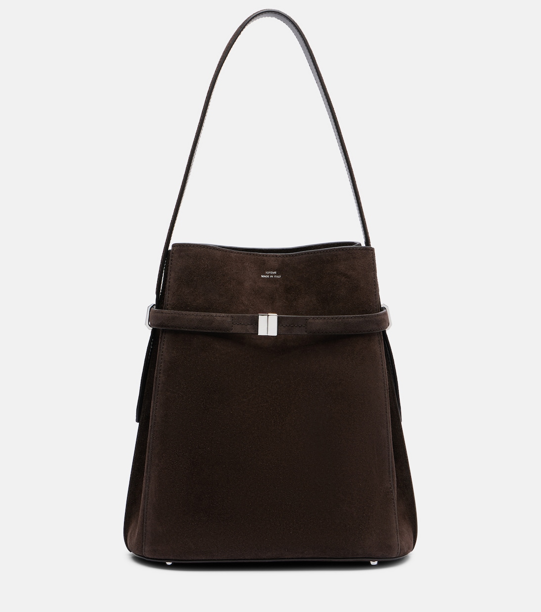 Belted Suede Bucket Bag