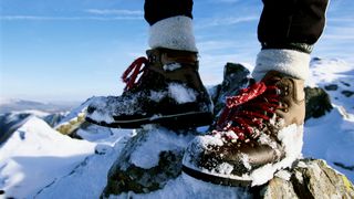hiking boots in the snow