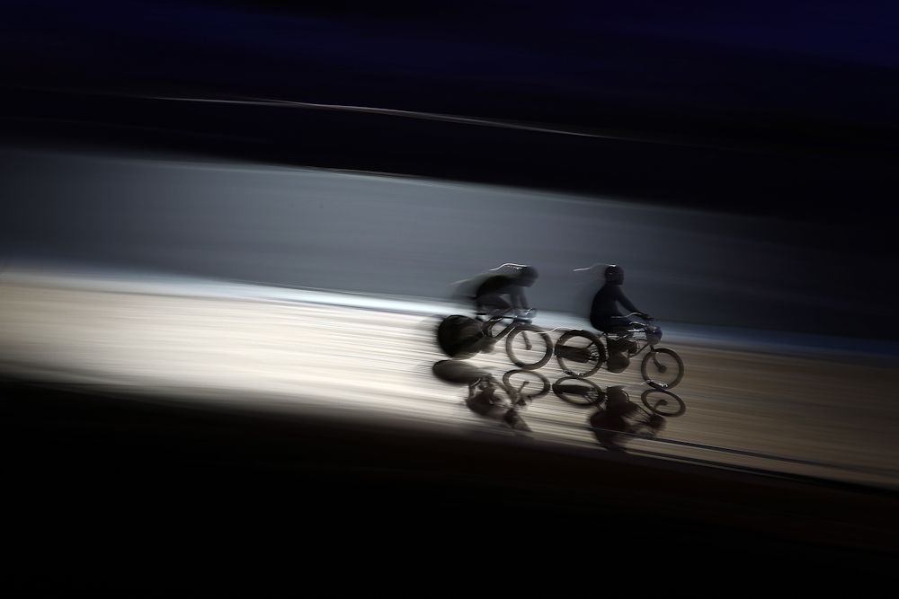 A rider competes in the 40 Lap Derny Race during day one of the London Six Day Race
