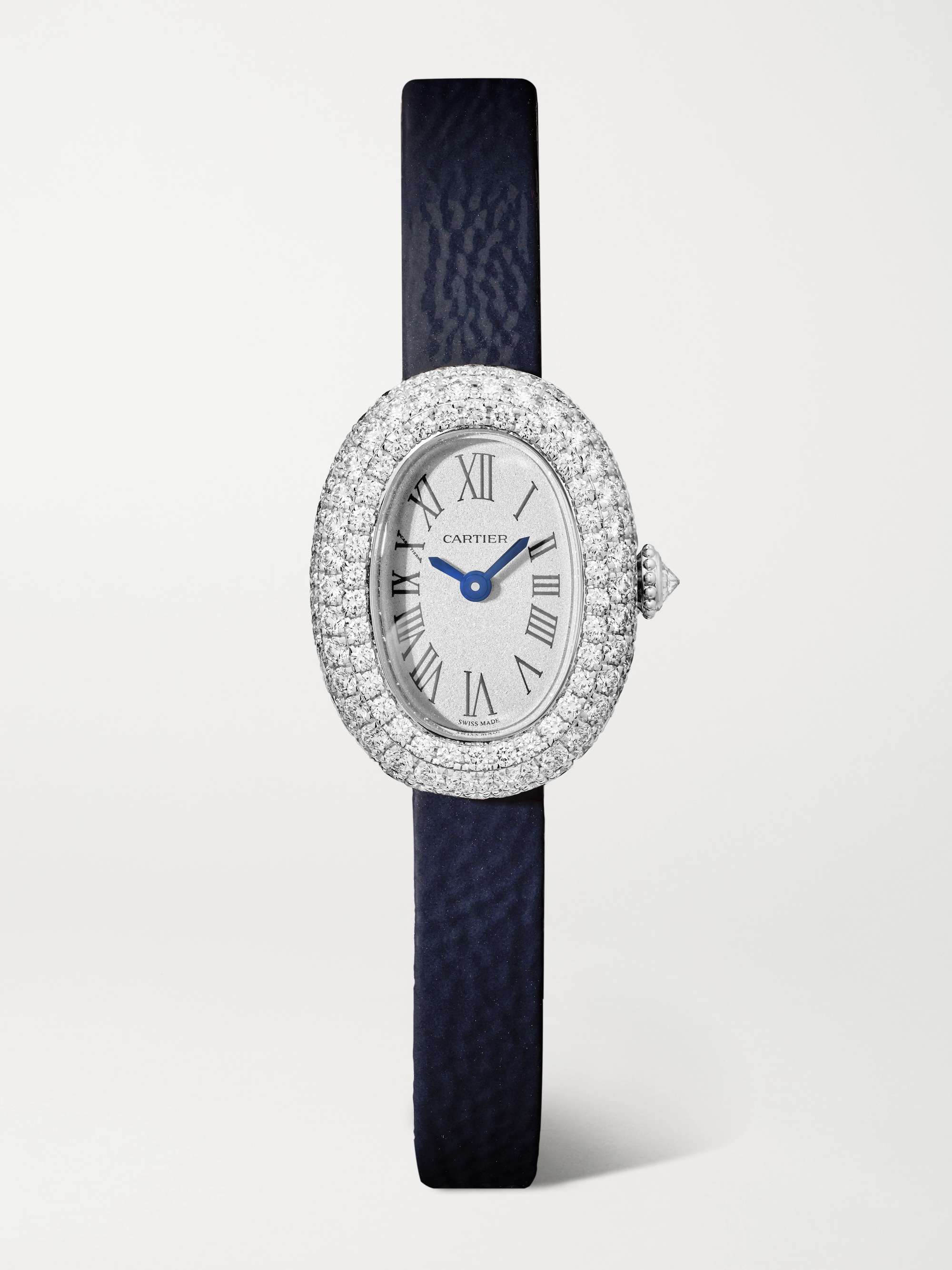 Baignoire 18.7mm Mini Rhodium-Plated White Gold, Diamond and Patent-Leather Watch