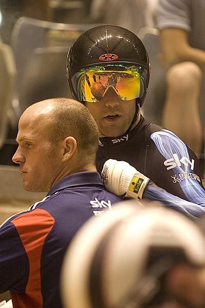 Ross Edgar from Great Britian awaits the start to a final of the mens' keirin on night two.