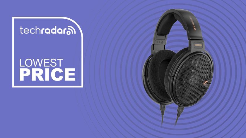The Sennheiser HD-660S2 in front of a purple background featuring the words &#039;TechRadar – lowest price&#039;.
