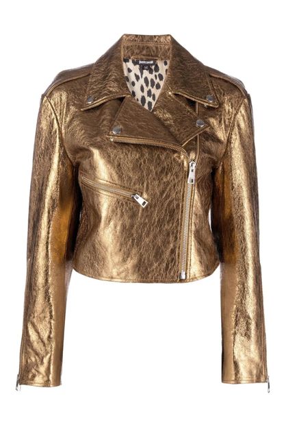 Just Cavalli Metallic-Effect Cropped Leather Jacket