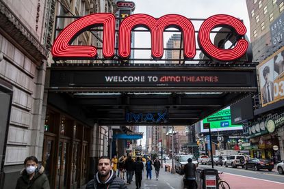 An AMC theater remains closed on March 17, 2020 in New York City