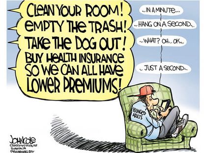 Political cartoon young adults healthcare