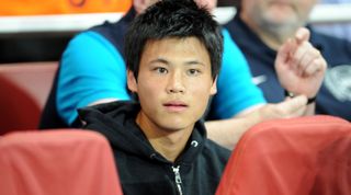 LONDON, ENGLAND - SEPTEMBER 28: Ryo Miyaichi of Arsenal during the UEFA Champions League Group F match between Arsenal FC and Olympiacos FC at Emirates Stadium on September 28, 2011 in London, England. (Photo by David Price/Arsenal FC via Getty Images)