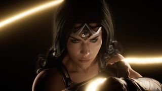 A close up of Wonder Woman's face