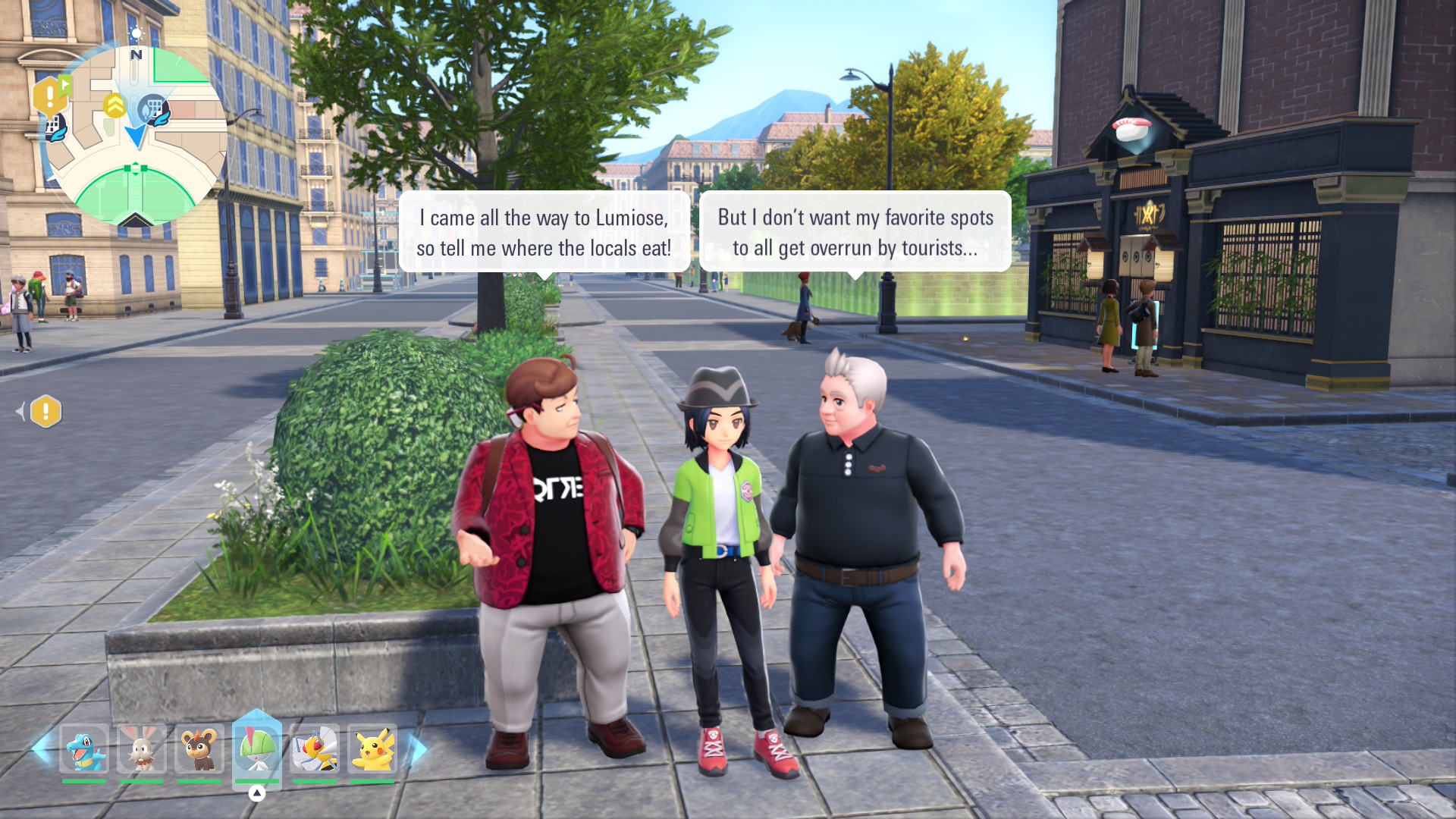 Pokemon Legends Z-A screenshot showing two background characters having a conversation