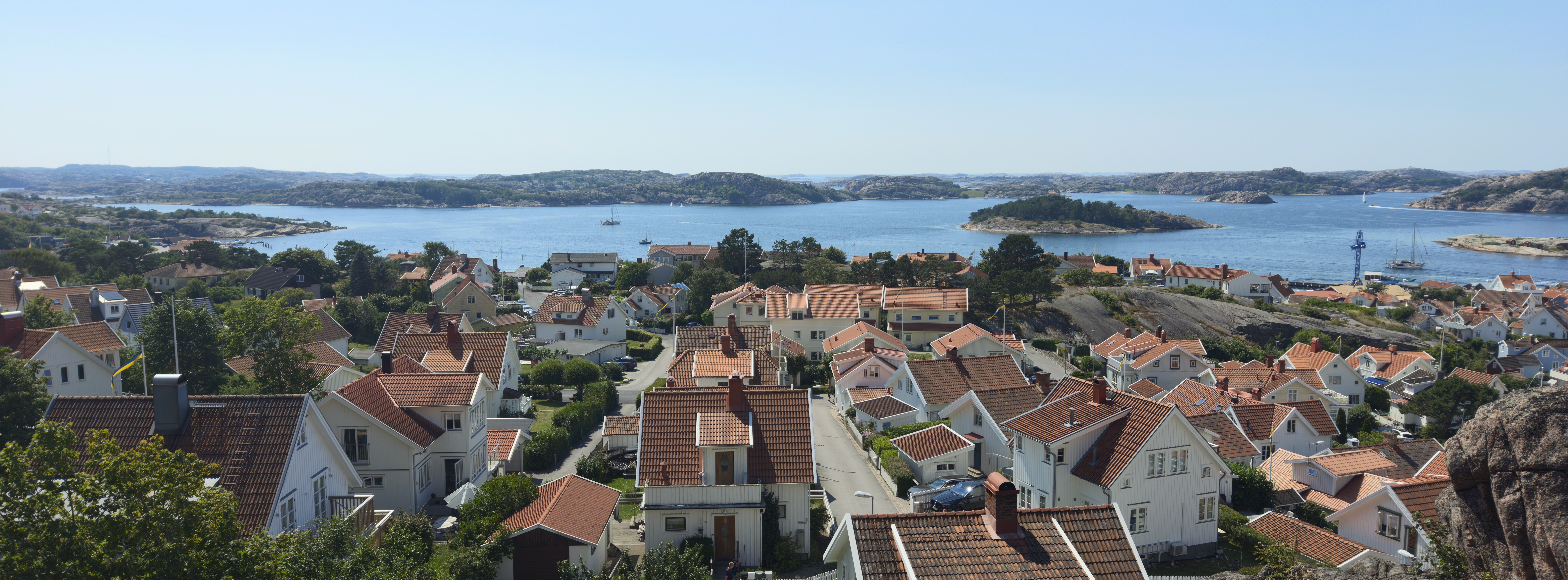Oppo Find X8 Ultra phone sample image: harbour in Sweden, from a high vantage point, panoramic aspect