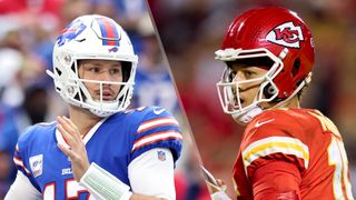(L to R) Josh Allen #17 of the Buffalo Bills and Patrick Mahomes of the Chiefs will face off in the Bills vs Chiefs live stream