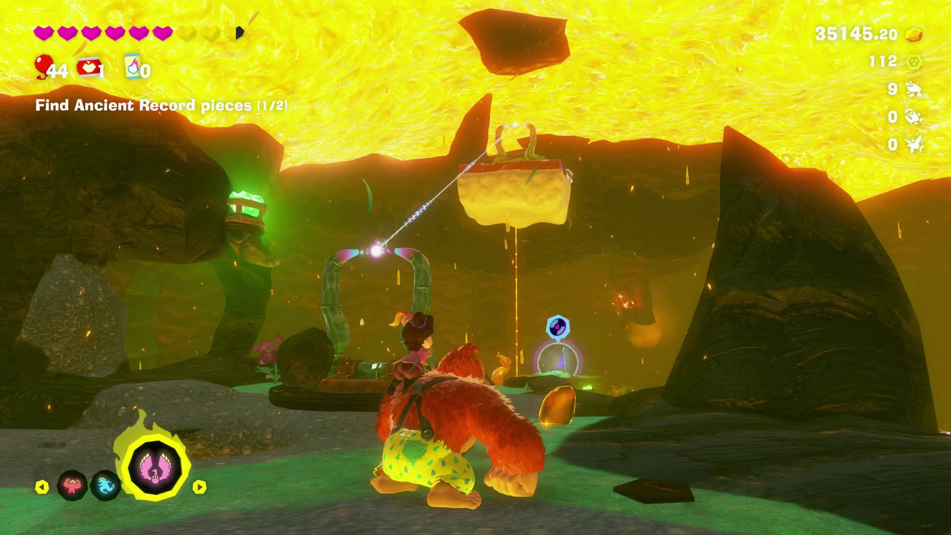 Donkey Kong Bananza Elephant Bananza ancient record piece on floatin gisland with cloud platform above