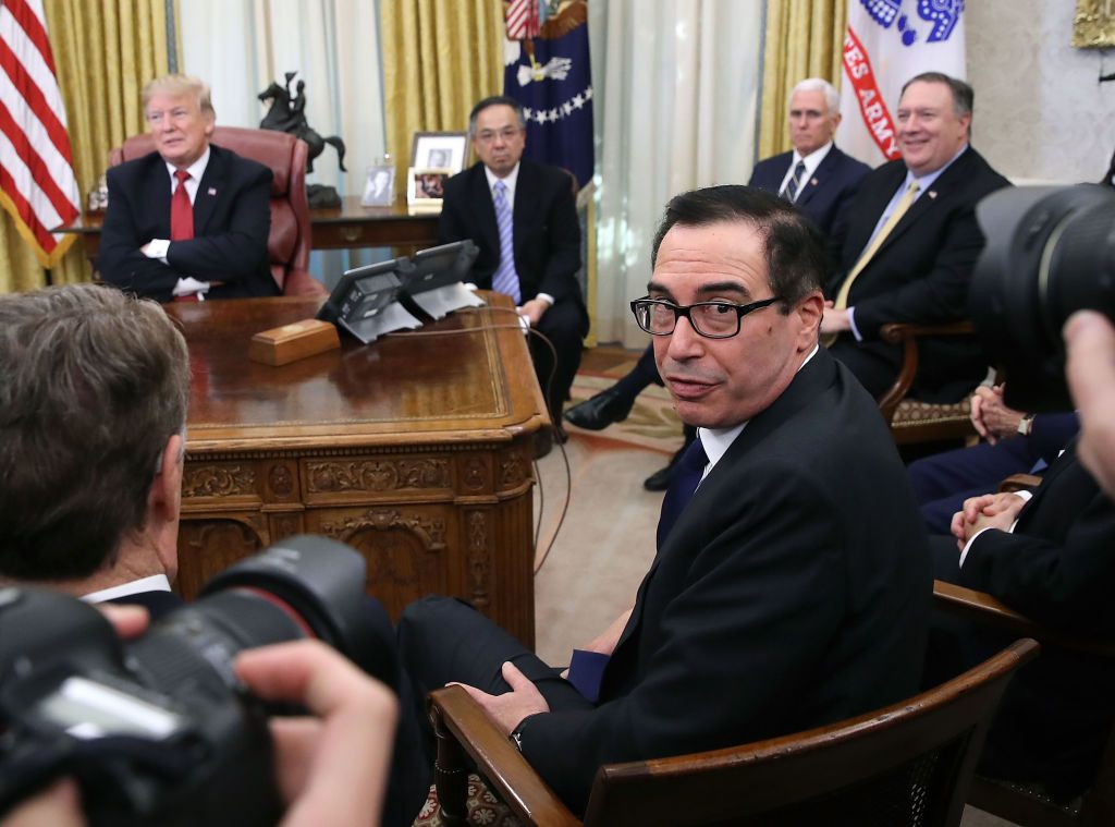 Steven Mnuchin, Trump and other White House representatives. 