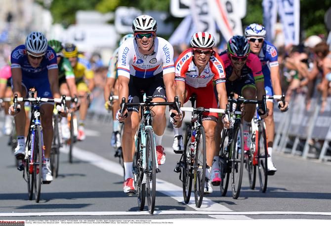 Zdenek Stybar (Omega Pharma-Quickstep) leads the peloton in