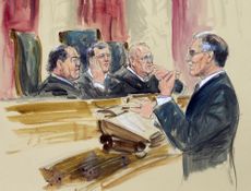 Courtroom rendering of arguments in King v. Burwell.