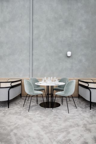 Light grey set table in restaurant