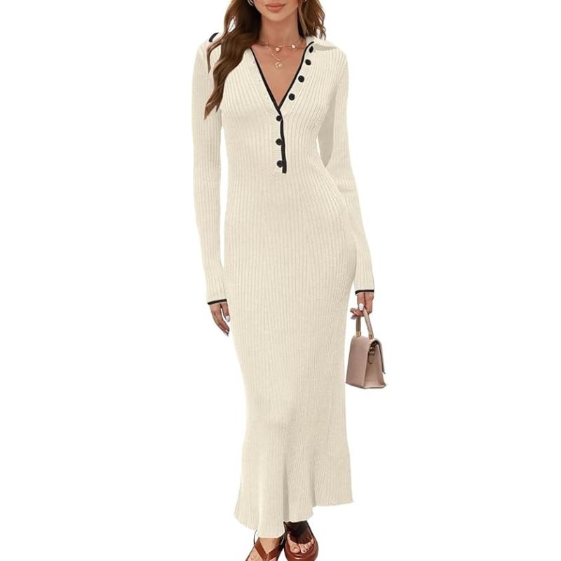 TECREW, V Neck Sweater Maxi Dress