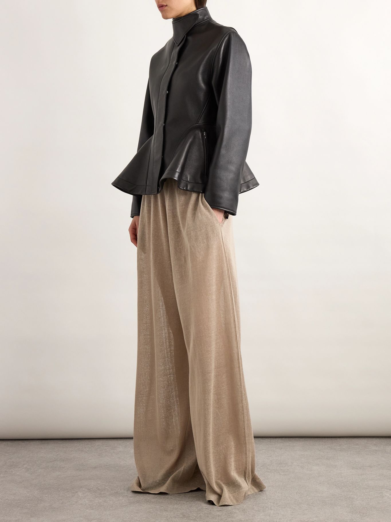 alaia peplum leather jacket