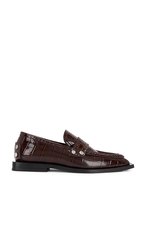 Studs Square Shiny Croco Loafer