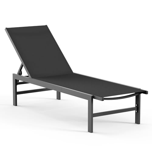 Vexwalx Outdoor Lounge Chair for Pool, Aluminum Chaise Lounge Chairs With 5-Position Recliner, Patio Lounge Chair for Backyard, Poolside, Deck, Lawn (black)
