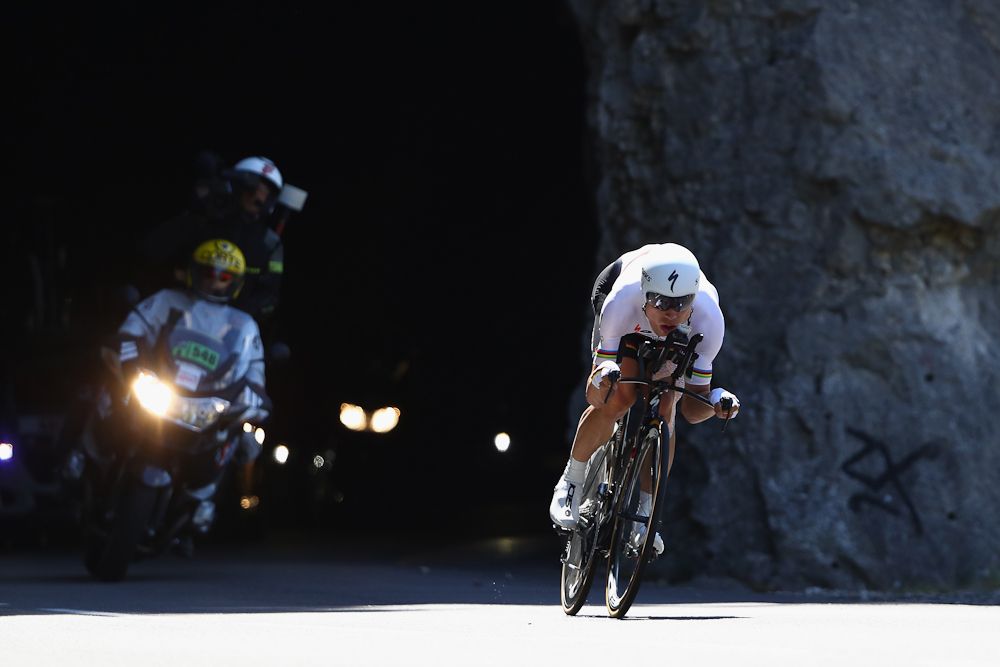 Tony Martin gets aero during the stage 13 time trial.
