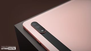 An unofficial render of the back of the Samsung Galaxy Tab S8, in rose gold