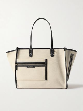 Pocket Leather-Trimmed Canvas Tote