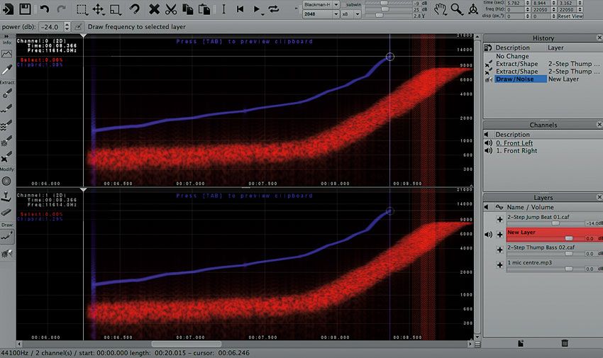 Reach in and draw your own noise and tones using the paintbrush or spraycan tools