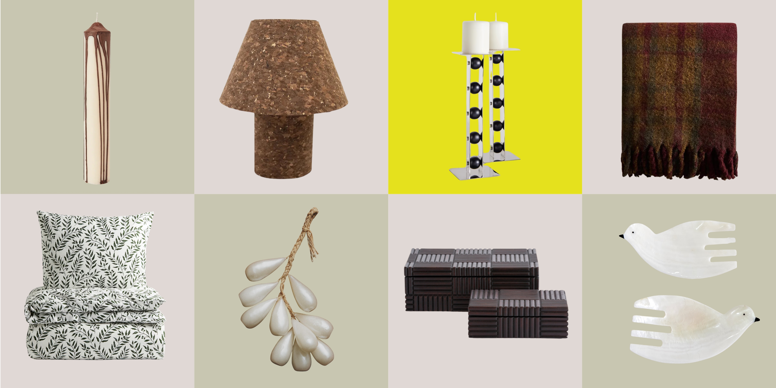 Image of a 2x4 checkerboard with different homeware products in each box