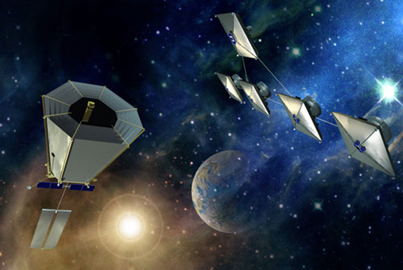 Artist’s concepts of Terrestral Planet Finder-Coronograph (left) and Terrestrial Planet Finder-Interferometer missions.