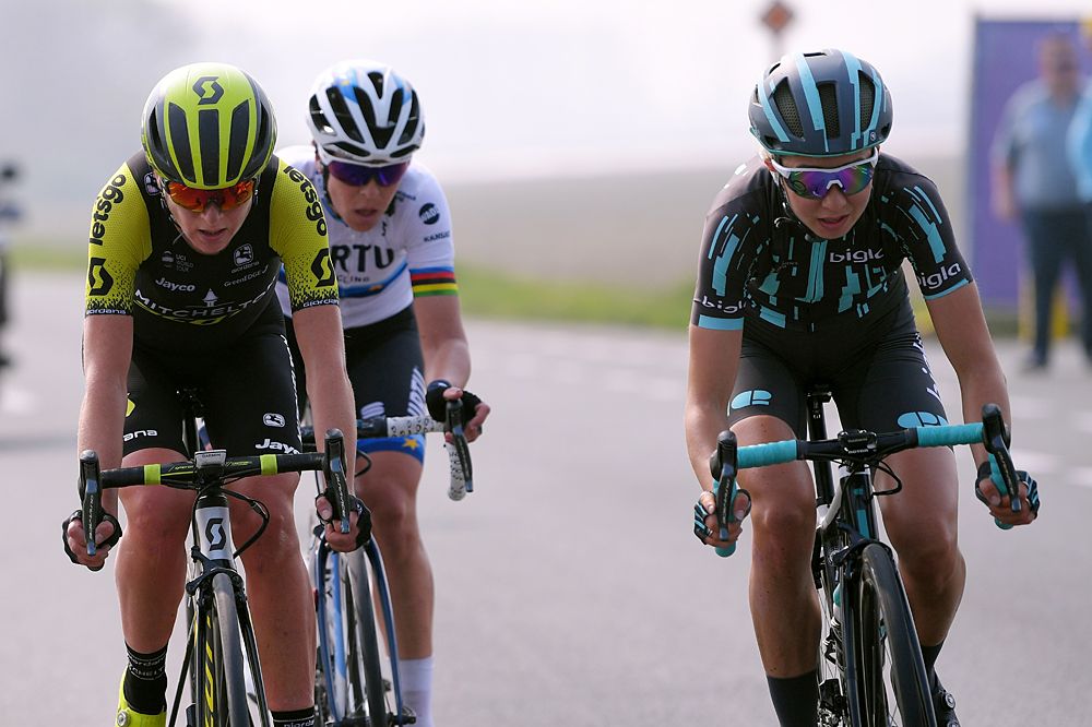 Annemiek van Vleuten, Cecilie Uttrup Ludwig and Marta Bastianelli in a three-rider breakaway at the Tour of Flanders