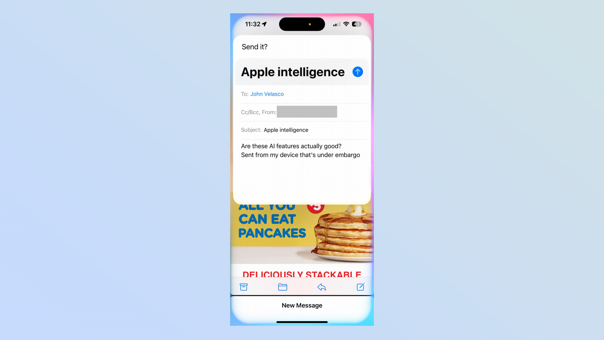 Screenshot of Apple Intelligence Create Mail with Siri.