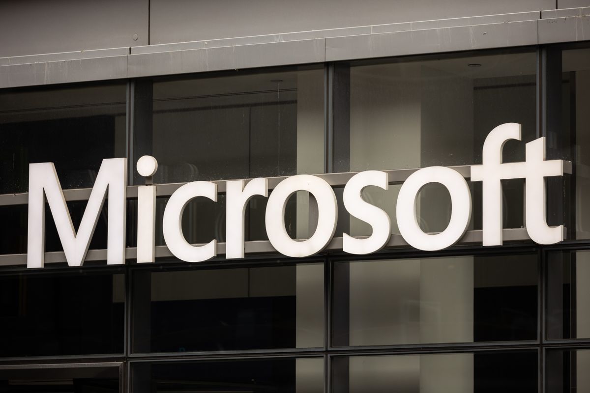 Microsoft logo displayed on a store front In New York City, United States. 