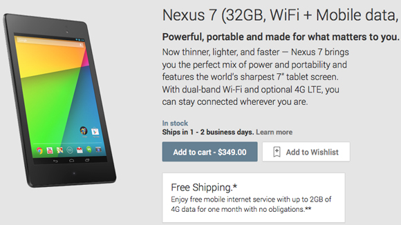 Google Nexus 7 2 4G LTE tablet availability, price