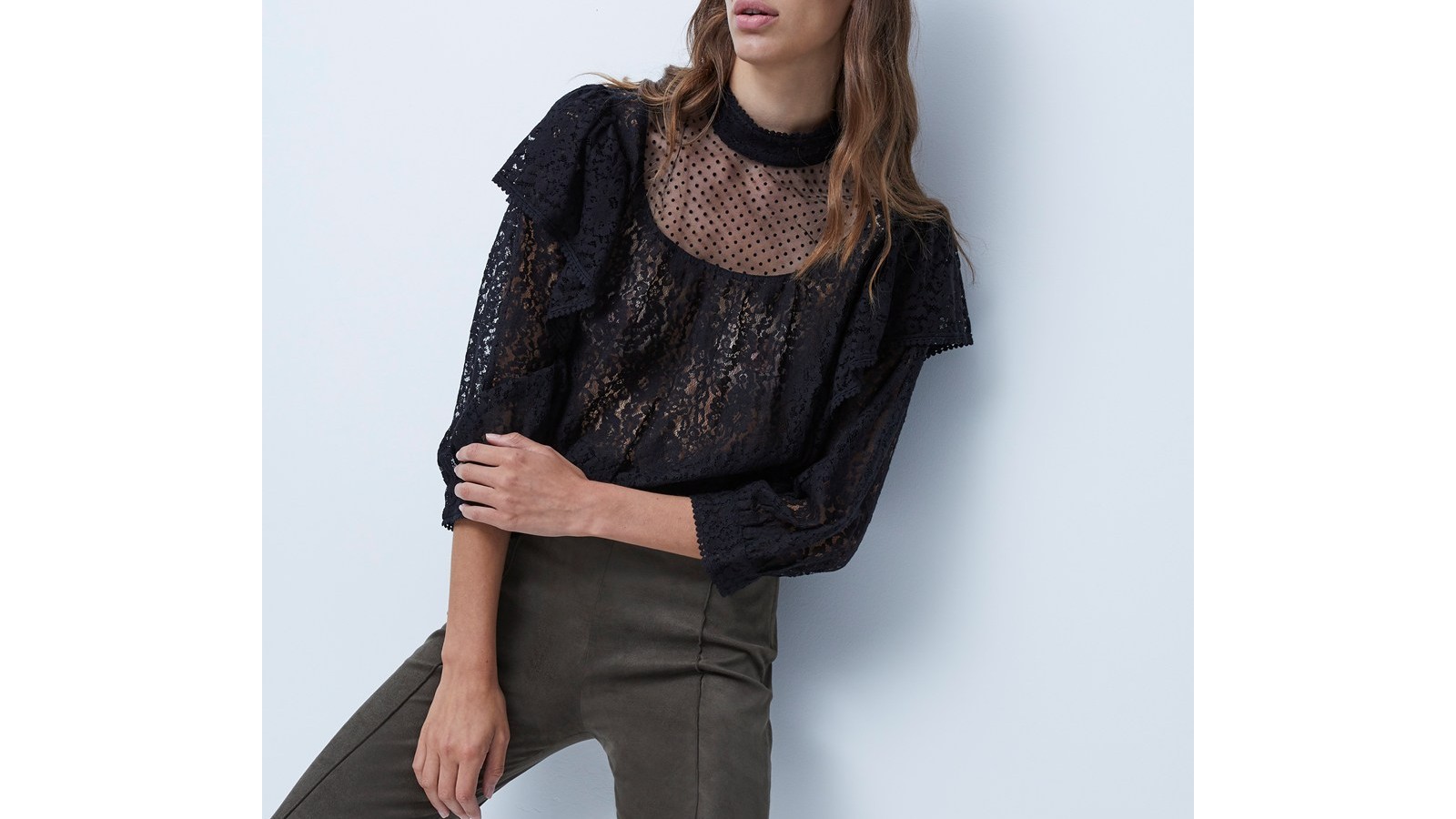 French Connection Inna lace mix ruffled top