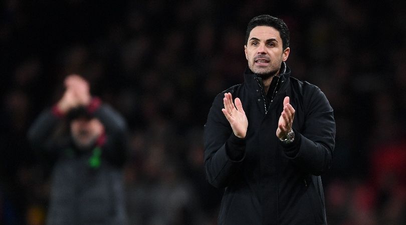 Arsenal manager Mikel Arteta applauds during his side&#039;s FA Cup clash against Liverpool in January 2024.