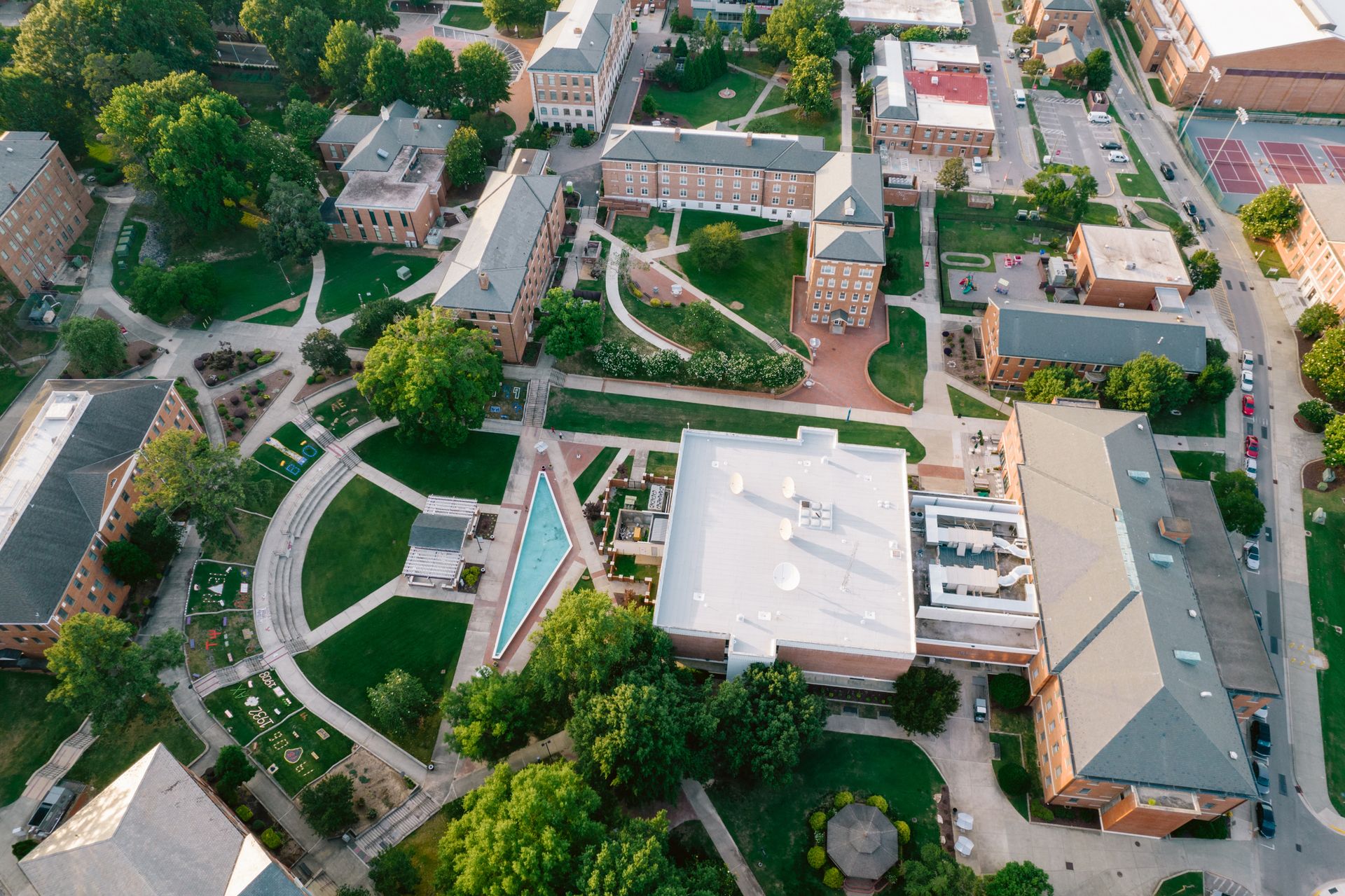 Aerial over North Carolina Central University in the Spring