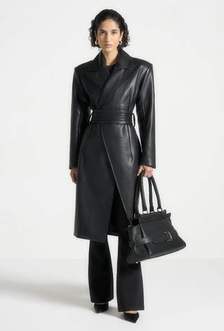 Leather Asymmetric Belted Coat