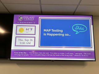 Digital signage at Our Lady of Grace Catholic School, a PreK-8 school serving students in the Edina, Minnesota.