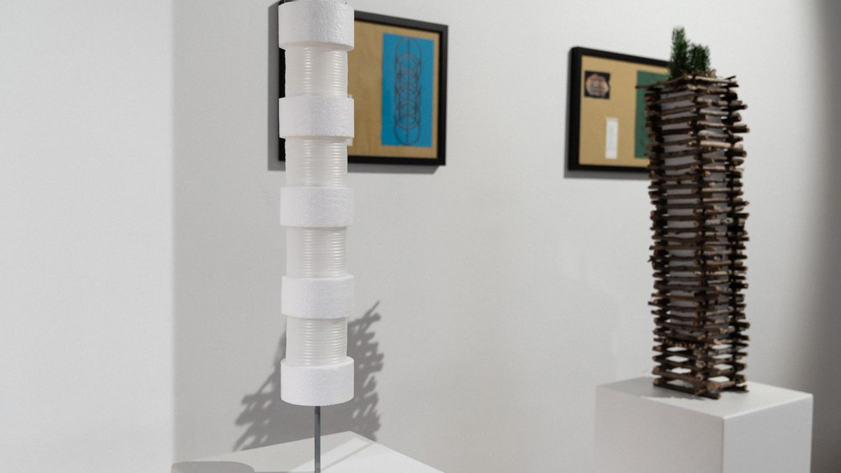Some of the Primordial Cities model buildings, and other materials, are on display at the Berlin art gallery STATE Studio through Feb. 29.