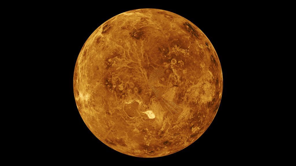 simulation of the surface of Venus, with the Northern Hemisphere displayed