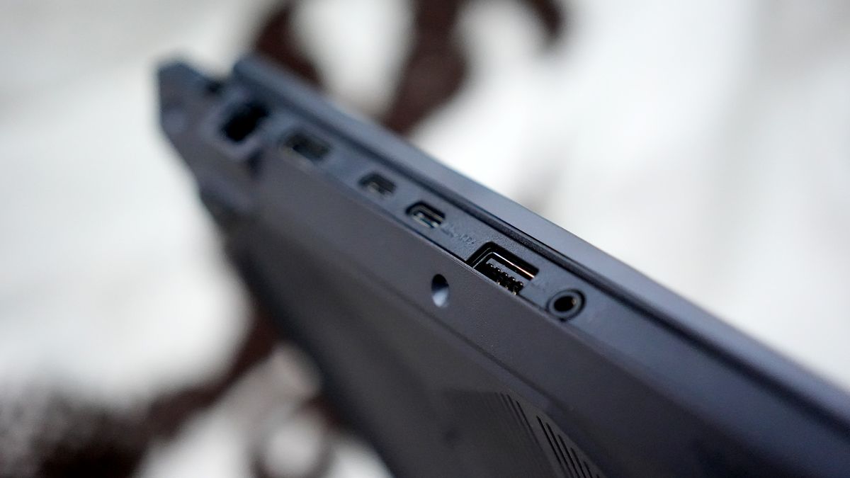 An Asus TUF Gaming A16 2025 on a white background, fit with an RTX 5050.