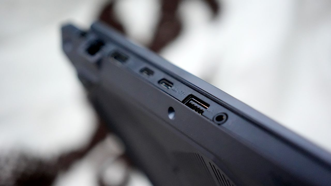 An Asus TUF Gaming A16 2025 on a white background, fit with an RTX 5050.