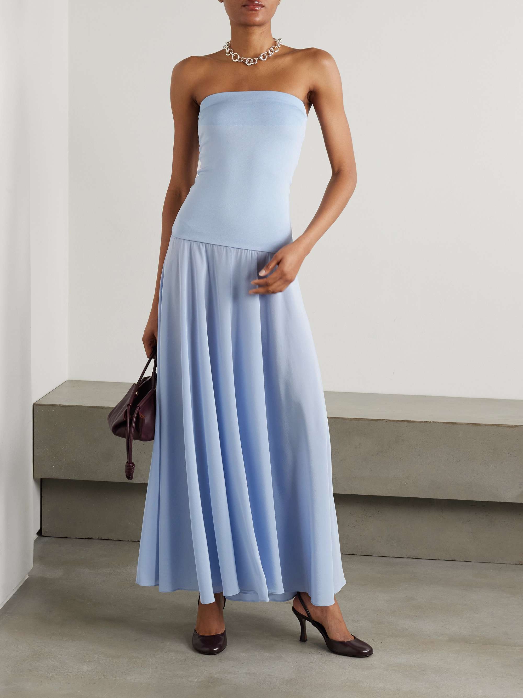 Illi Strapless Stretch-Knit and Silk-Crepe Maxi Dress